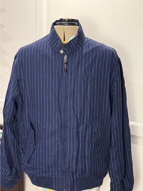 Polo by Ralph Lauren Navy Linen Pinstripe Zip-Up Jacket